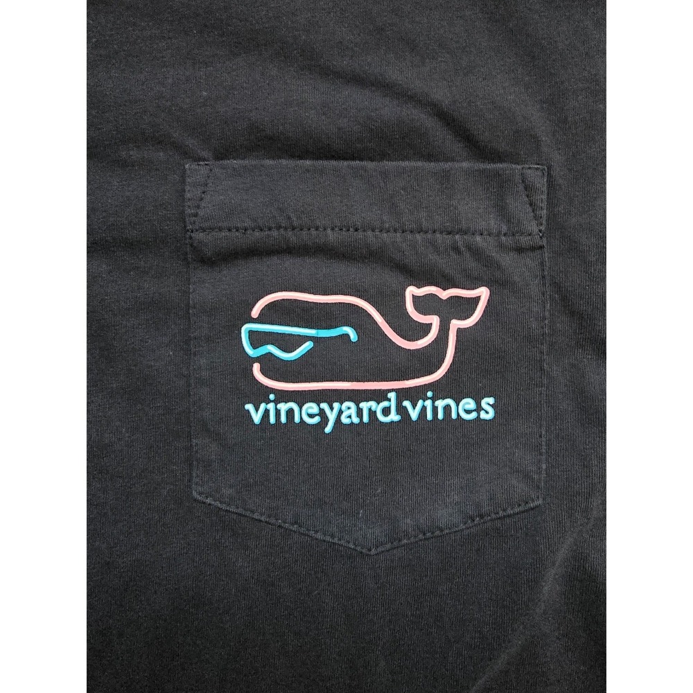 Vineyard Vines Neon Graphic Whale Pocket Tee Shirt Mens XS Black - Picture 4 of 6